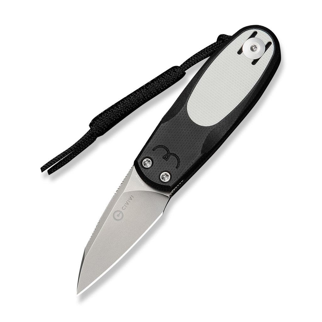 CIVIVI Purr Flipper & Slip Joint Knife Black & White G10 Handle (1.83" Stonewashed Nitro-V Blade) C25054-2, With 1PC Black Lanyard