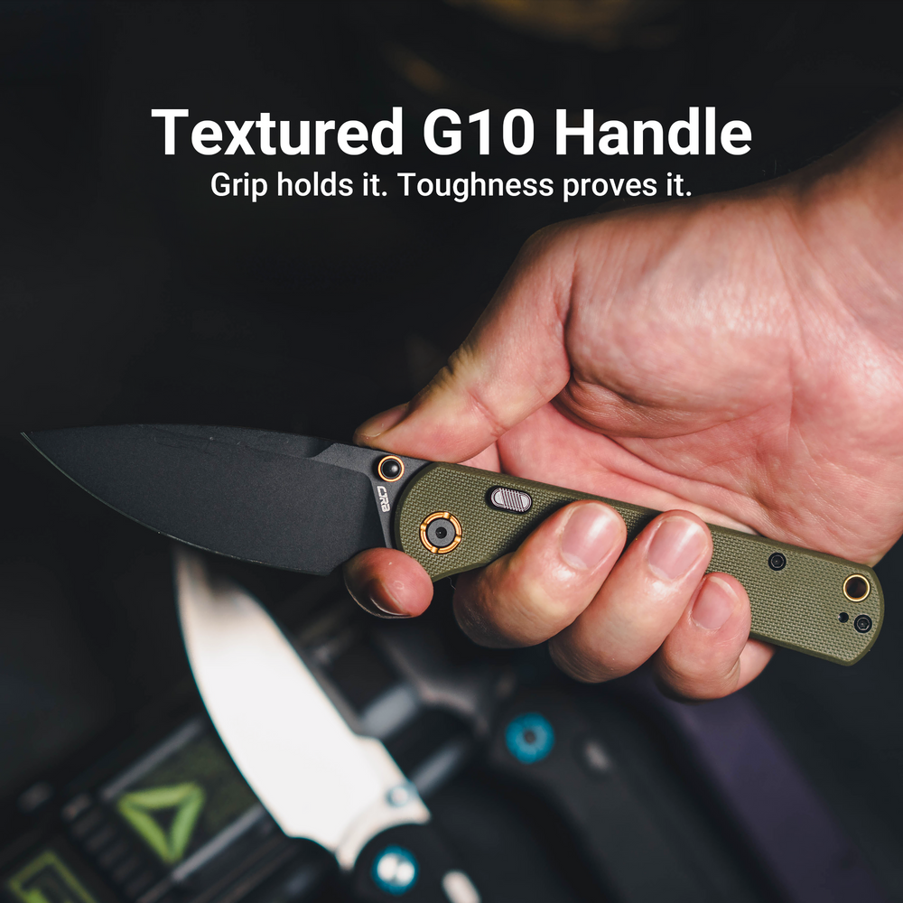 CJRB Latitude Thumb Stud & Top Liner Lock EDC Knife Green G10 Handle(3.47'' AR-RPM9 Steel Black PVD Coating Blade) J1975-BGN