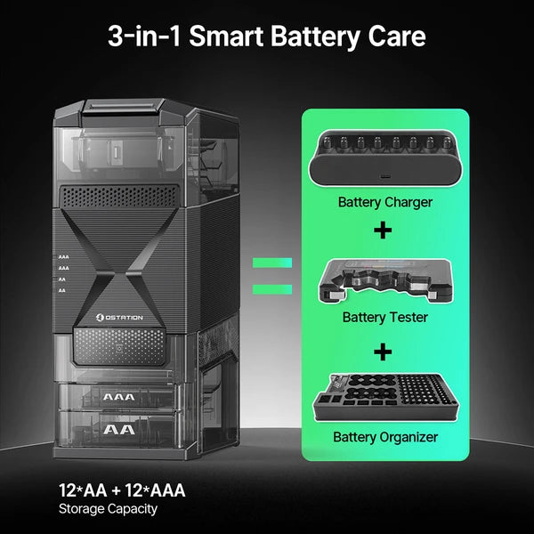 OLIGHT Ostation 2 Series 3-in-1 Smart Battery Hub for AA & AAA Rechargeable Ni-MH & Li-ion Batteries