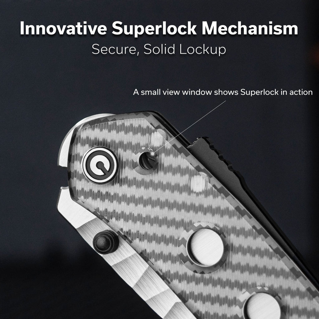 CIVIVI Vision FG Thumb Stud & Superlock Knife Polished Clear Lexan Handle (3.54" Satin Finished Nitro-V Blade With Rock-Grind Pattern) C22036-8