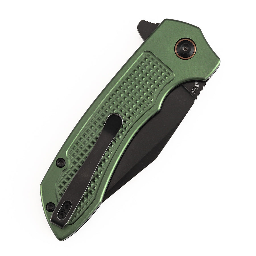 TENABLE KNIVES Entity Button Lock Folding Knife - 3.52'' Blackwash 14C28N Blade | Dark Green Aluminum Handle| Nalu Knives - B1036F2