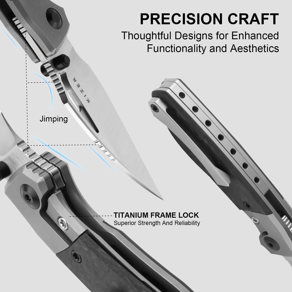 KIZER CUTLERY Shrike | S45VN | Titanium & Carbon Fiber | Front Flipper | Ki3746A1