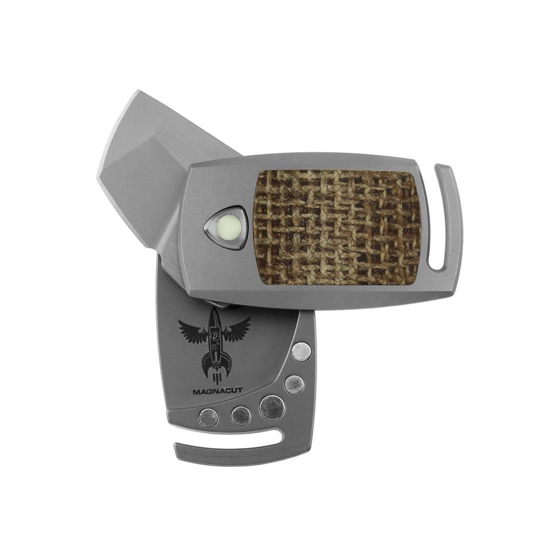 AUCON IMP - MagnaCut - Titanium + Brown Burlap Micarta