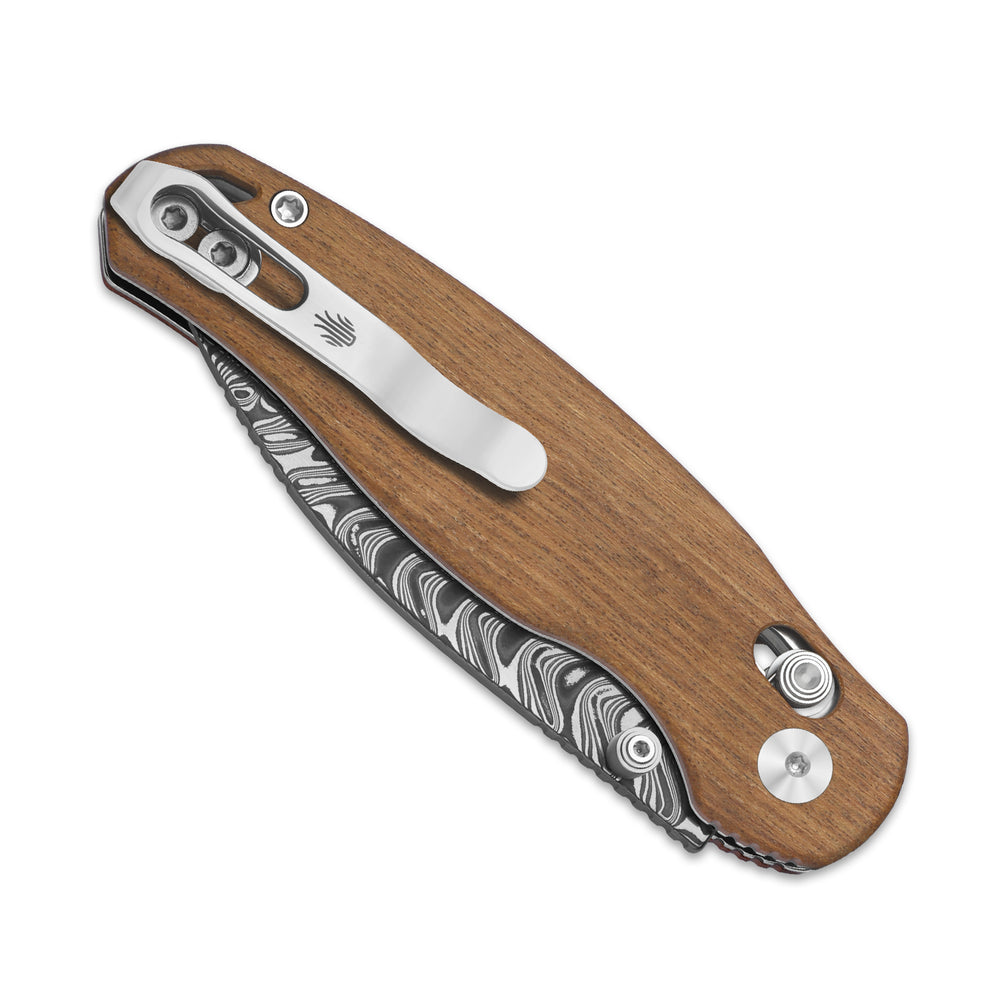 KIZER CUTLERY Phoca CD | Damascus | Mkuruti Wood | Clutch Lock