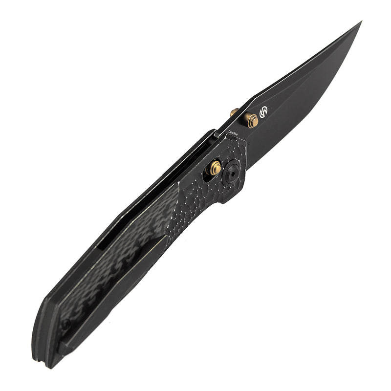 KANSEPT KNIVES Deadite | Crossbar Lock | Blackwash Aluminum (rock texture) with Twill Carbon Fiber Scales | 3.52" 154CM Blade | Tuffknives Design | T1081V4