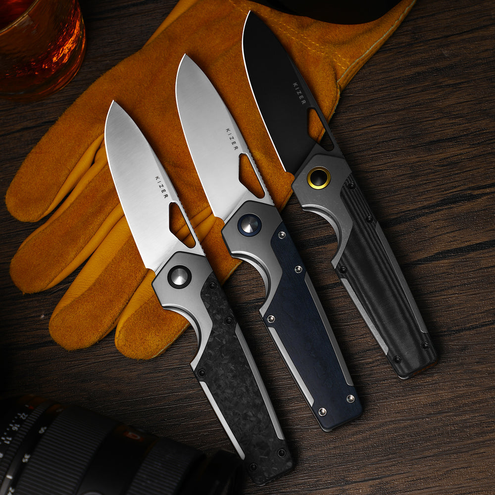 KIZER CUTLERY Serpentine | M390 | Titanium & Blue Richlite | Satin