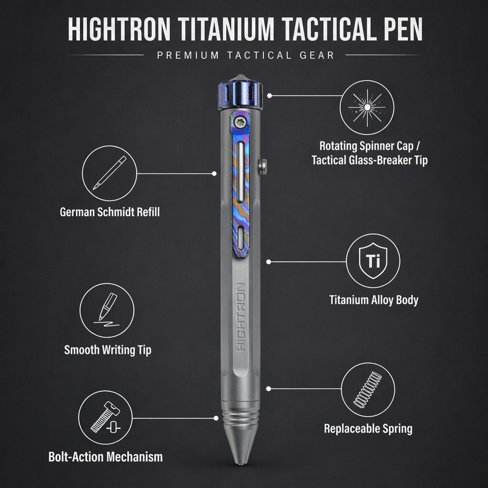 Hightron Vortron Titanium Pen, Gray Titanium with Zirconium Damascus Spinner & Clip