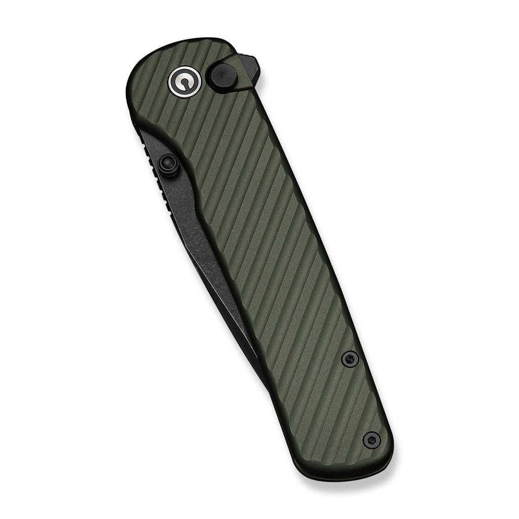 CIVIVI Iron Tide Flipper & Thumb Stud & Button Lock Knife Forest Green Aluminum Handle (3.24" Black Stonewashed 14C28N Blade) C25011-2