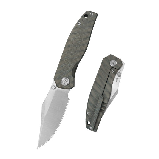 KB Classico Frame Locking Folding Knife Flamed Titanium Handle 3.38" Belt Satin M390 Blade KB478B