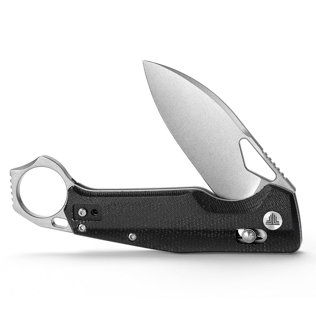 TRIVISA Sagitta-04B,Axis Lock Folding Pocket Knife,2.95" 14C28N Steel,Black Micarta Handle
