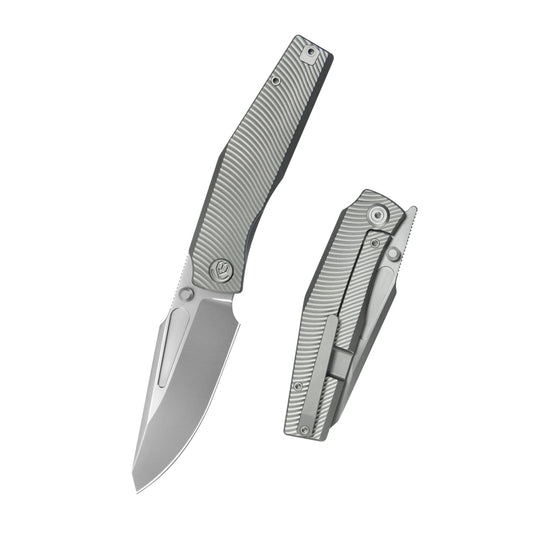 KB Illusion Folding Knife Grey Titanium Handle 3.46‘’ Silver Bead Blast Bohler M390 Blade KB443A