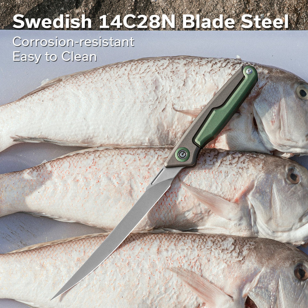 CIVIVI Shawka Folding Fillet Knife Aluminum Handle (5.81" 14C28N Blade) C22029B-3, With 1PC Black Nylon Sheath
