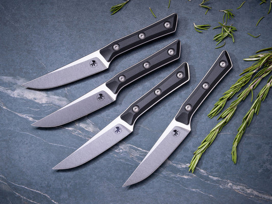 Microtech Gear Steak Knife Set (4) Stonewash Standard Black G-10 (3600-10SETBK)