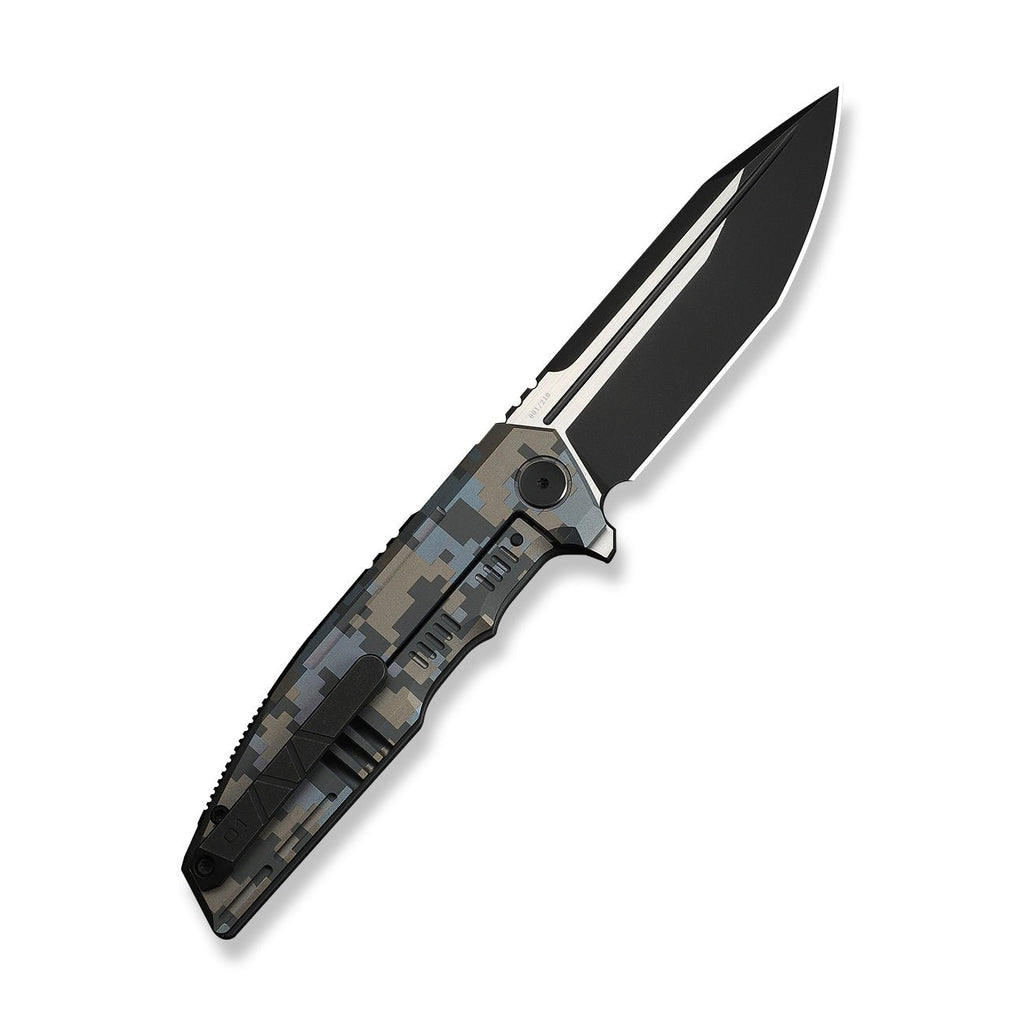WEKNIFE Breach Flipper Knife Pixel Pattern Titanium Handle (3.85" Black Stonewashed Bohler M390 Blade, Satin Flat) WE25077-3