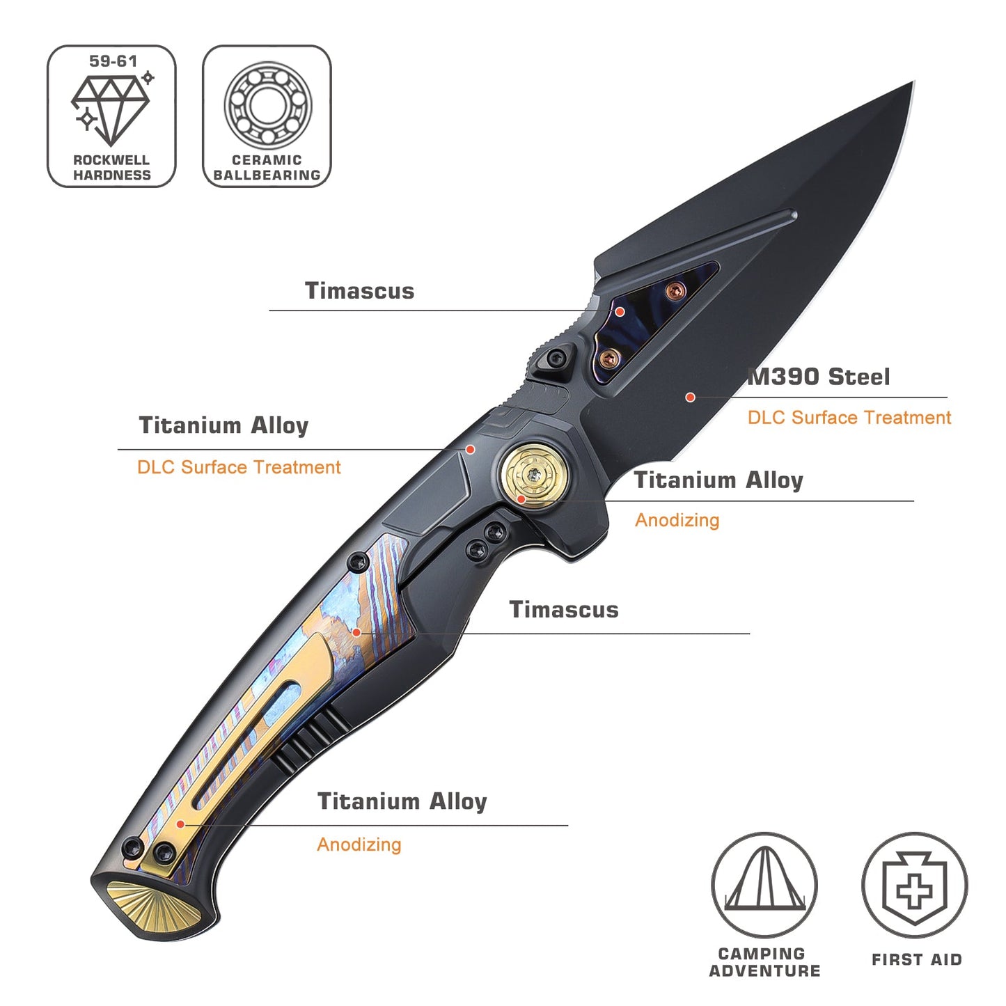 REMETTE RT-Scepter Innovative Button Frame Lock M390 Blade Timascus Handle Knife SCPT-B