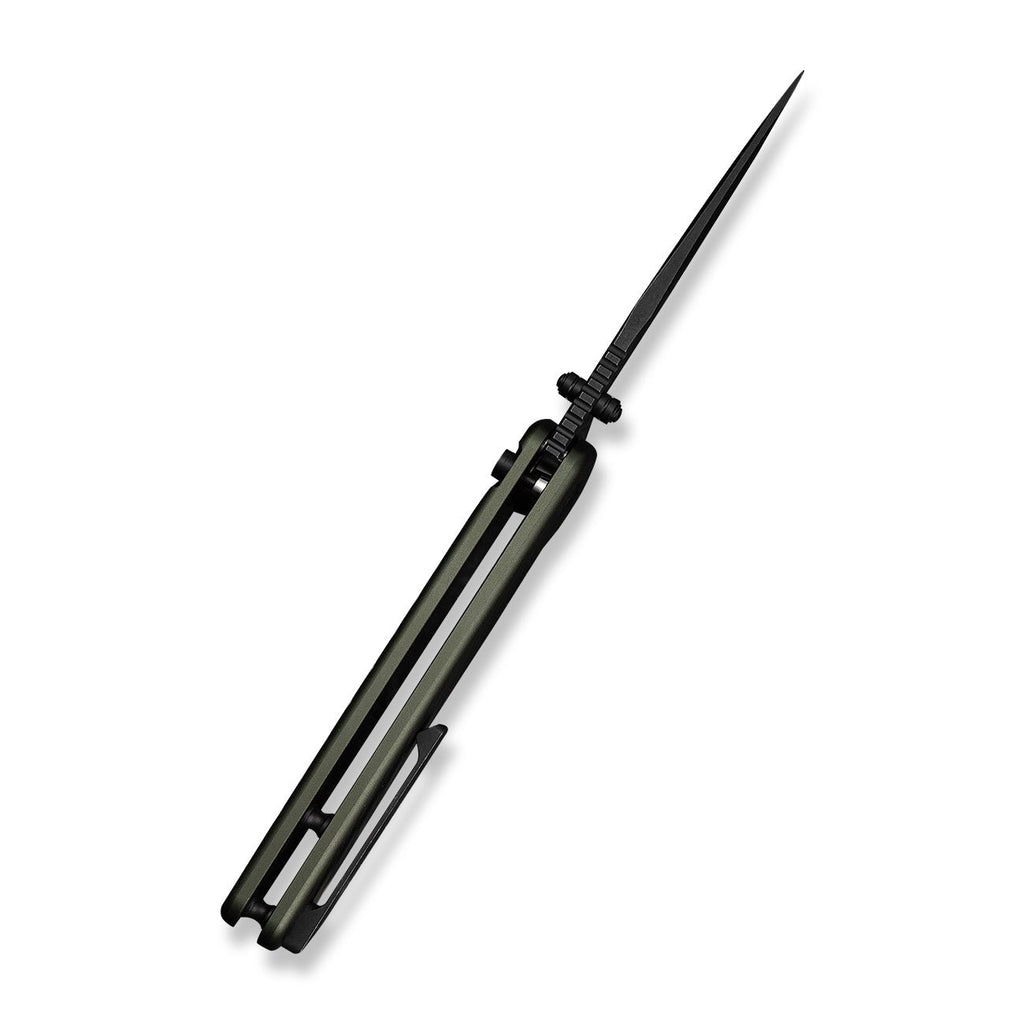 CIVIVI Iron Tide Flipper & Thumb Stud & Button Lock Knife Forest Green Aluminum Handle (3.24" Black Stonewashed 14C28N Blade) C25011-2