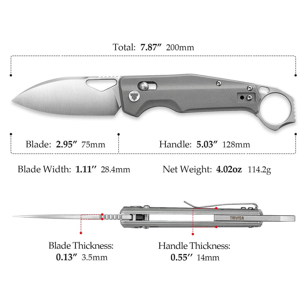 TRIVISA Sagitta-03g,Axis Lock Folding Pocket Knife,2.95" 14C28N Steel,G10 Handle