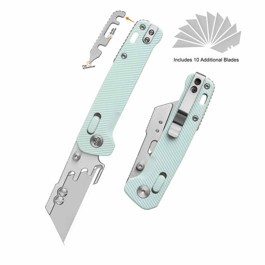 QSP Penguin Workmate Glyde Lock Utility Knife Stainless Steel Blade Ice Cream Blue FRN Handle