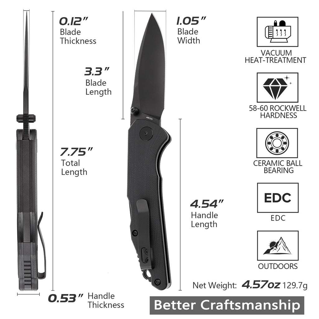 TRIVISA Arae-03B Back Lock EDC Folding Knfe,3.3" 14C28N Steel blade,G10 Handle