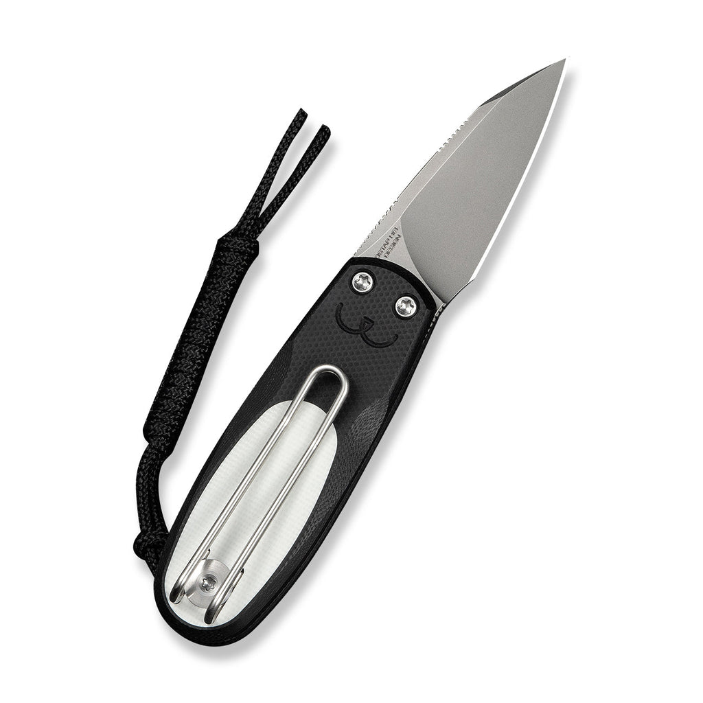 CIVIVI Purr Flipper & Slip Joint Knife Black & White G10 Handle (1.83" Stonewashed Nitro-V Blade) C25054-2, With 1PC Black Lanyard