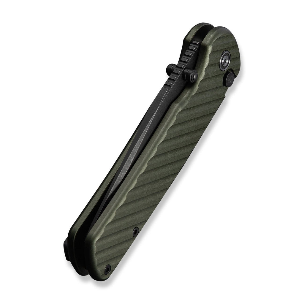 CIVIVI Iron Tide Flipper & Thumb Stud & Button Lock Knife Forest Green Aluminum Handle (3.24" Black Stonewashed 14C28N Blade) C25011-2
