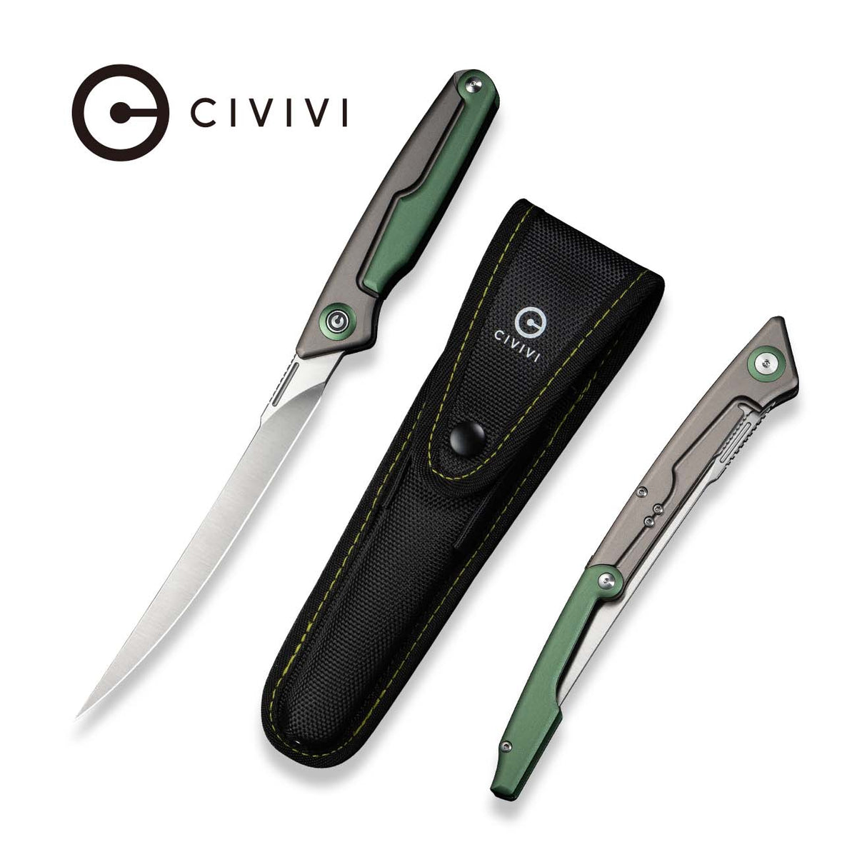 CIVIVI Shawka Folding Fillet Knife Aluminum Handle (5.81" 14C28N Blade) C22029B-3, With 1PC Black Nylon Sheath