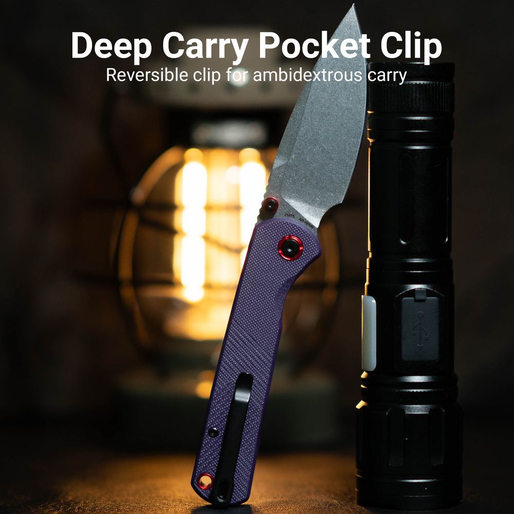 CJRB Latitude Thumb Stud & Top Liner Lock EDC Knife Purple CNC G10 Textured Handle(3.47'' AR-RPM9 Steel Stone Wash Blade) J1975-PU