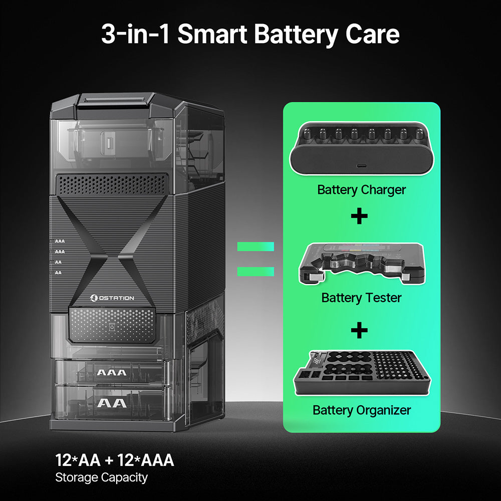 OLIGHT Ostation 2 Series 3-in-1 Smart Battery Hub for AA & AAA Rechargeable Ni-MH & Li-ion Batteries