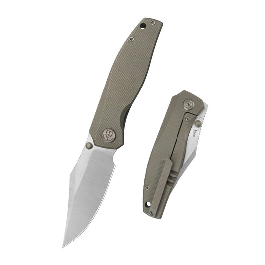 KB Classico Frame Locking Folding Knife Bronze Titanium Handle 3.38" Belt Satin M390 Blade KB478C