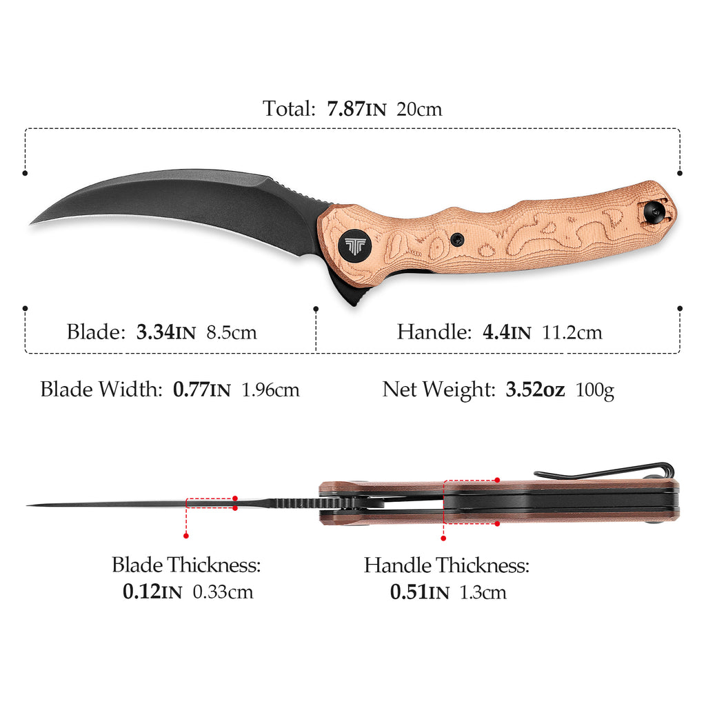 TRIVISA Lacerta-CU Liner Lock EDC Folding Pocket Knife 3.34'' 14C28N Steel Blade,Copper Foil Handle,Tiguass Design