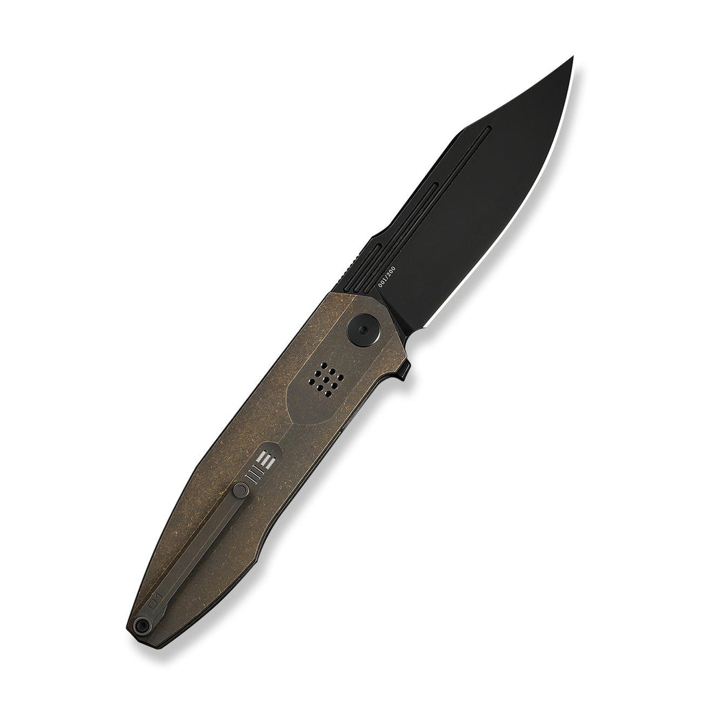 WEKNIFE Flight Line Flipper Knife Bronze Titanium Handle (3.81" Black Stonewashed Bohler M390 Blade) WE23089-2