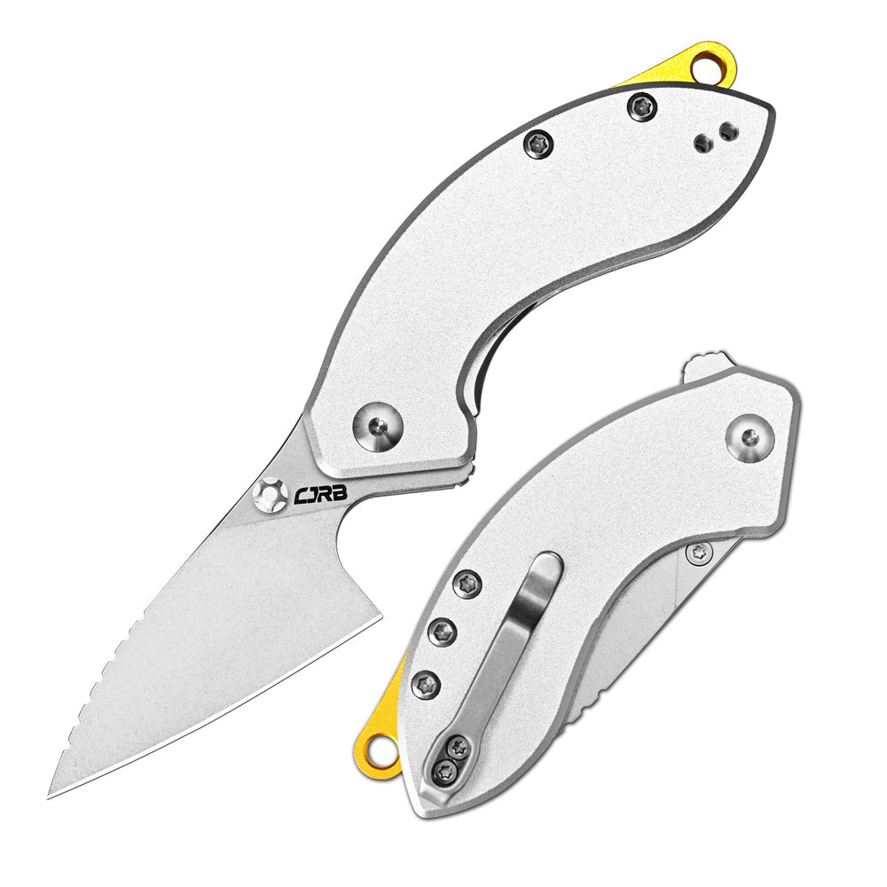 CJRB Spud Thumb Stud & Liner Lock Neck Knife Gray Aluminum Handle(2.34'' AR-RPM9 Steel Stone Wash Blade) J1971-GY