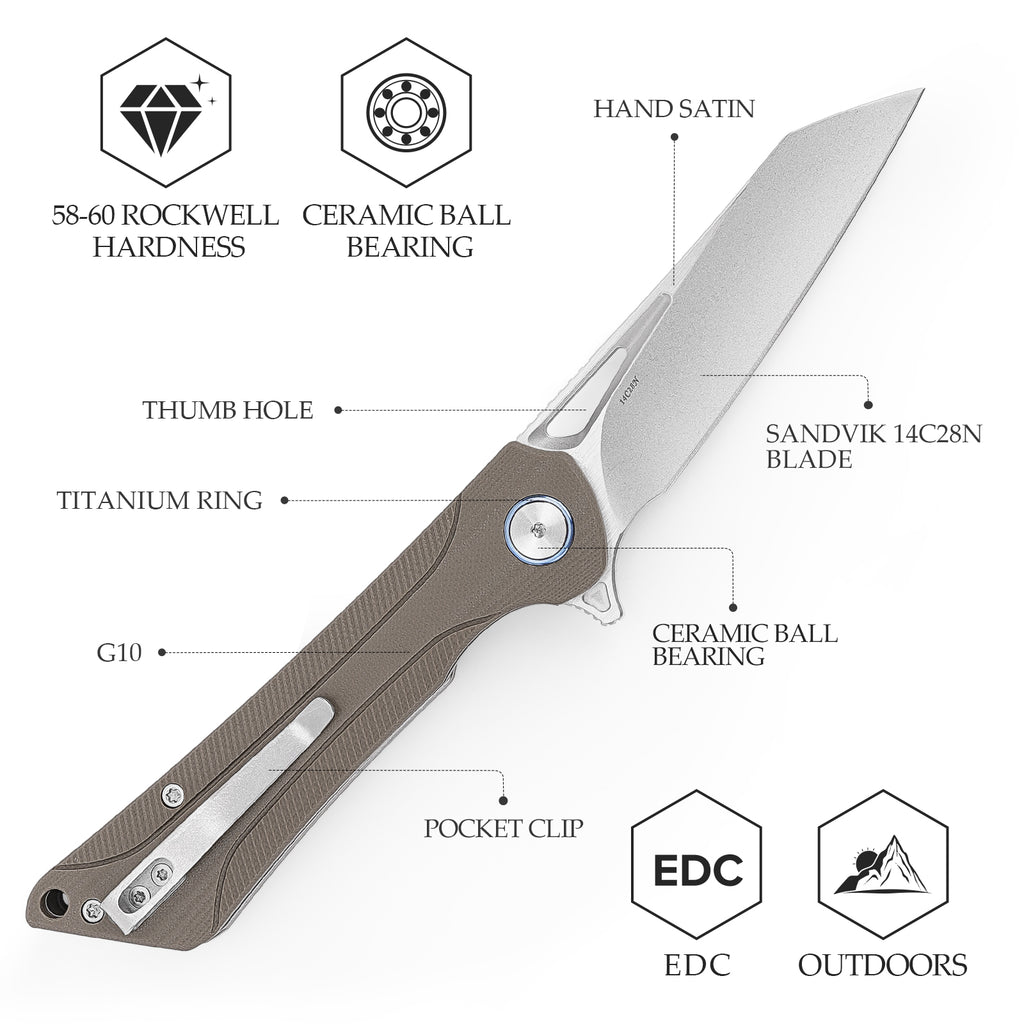 TRIVISA Monoceros-03D Liner Lock Pocket Folding Knfe,3.38" 14C28N Steel Blade,G10 Handle