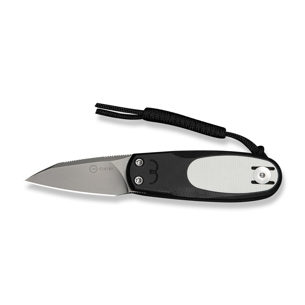 CIVIVI Purr Flipper & Slip Joint Knife Black & White G10 Handle (1.83" Stonewashed Nitro-V Blade) C25054-2, With 1PC Black Lanyard