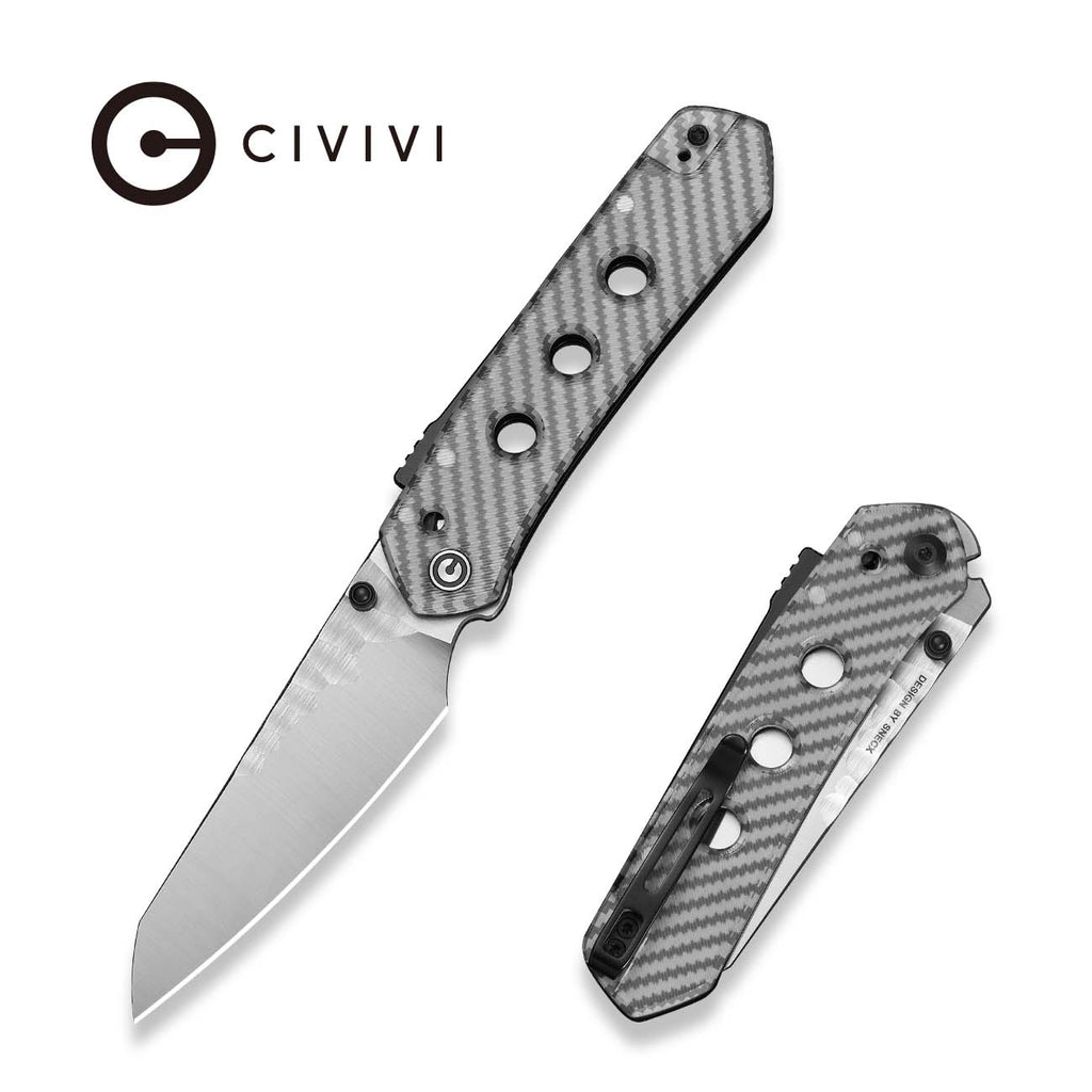 CIVIVI Vision FG Thumb Stud & Superlock Knife Polished Clear Lexan Handle (3.54" Satin Finished Nitro-V Blade With Rock-Grind Pattern) C22036-8