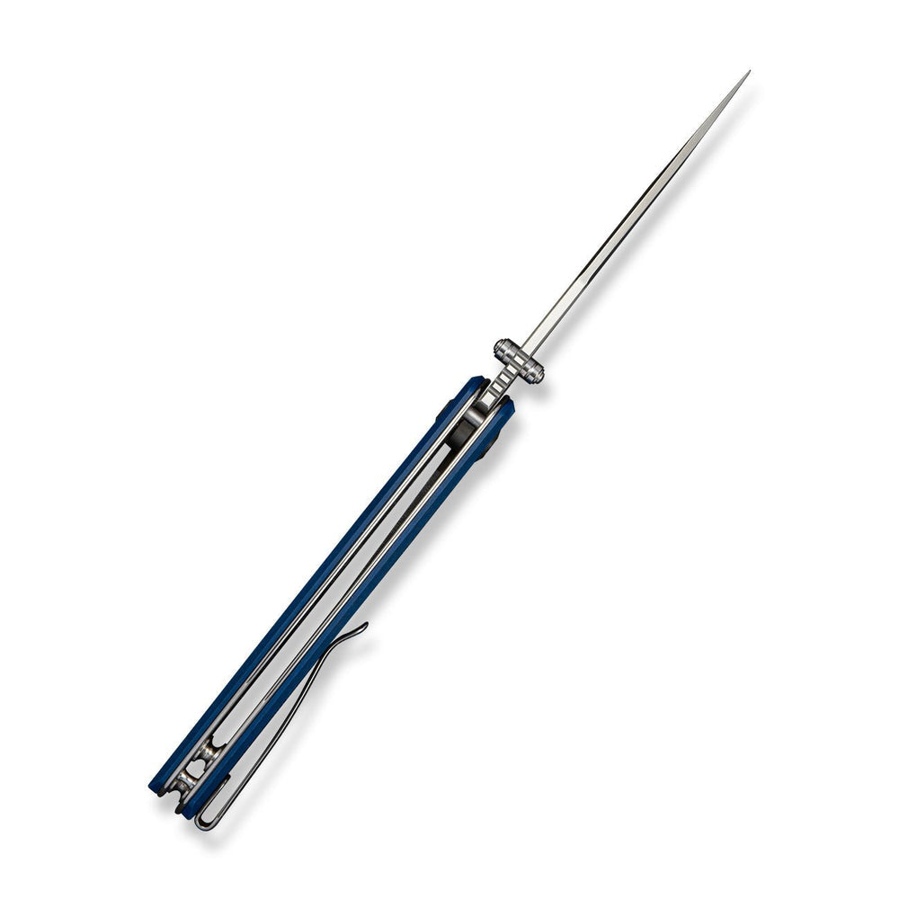SENCUT Vyrce Flipper & Thumb Stud Knife Blue Shredded G10 Handle (3.49" Satin Finished D2 Blade) S25104-2