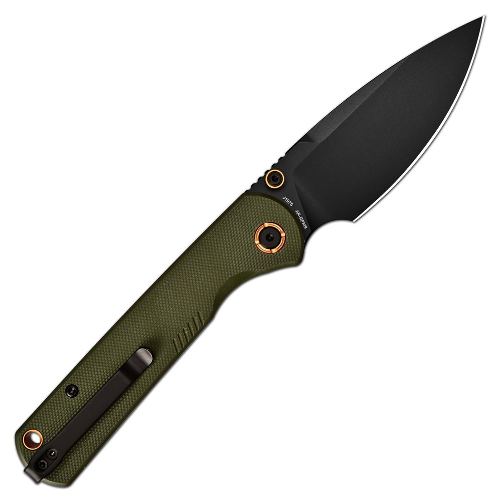 CJRB Latitude Thumb Stud & Top Liner Lock EDC Knife Green G10 Handle(3.47'' AR-RPM9 Steel Black PVD Coating Blade) J1975-BGN