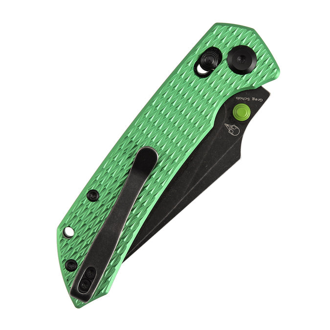 TENABLE KNIVES Fenrir Cross Bar Lock Folding Knife| 3.48'' Blackwash Nitro-V Blade | Green Anodized Aluminum with Diamond Patter Handle | Sparrow Knife Design| T1034V16