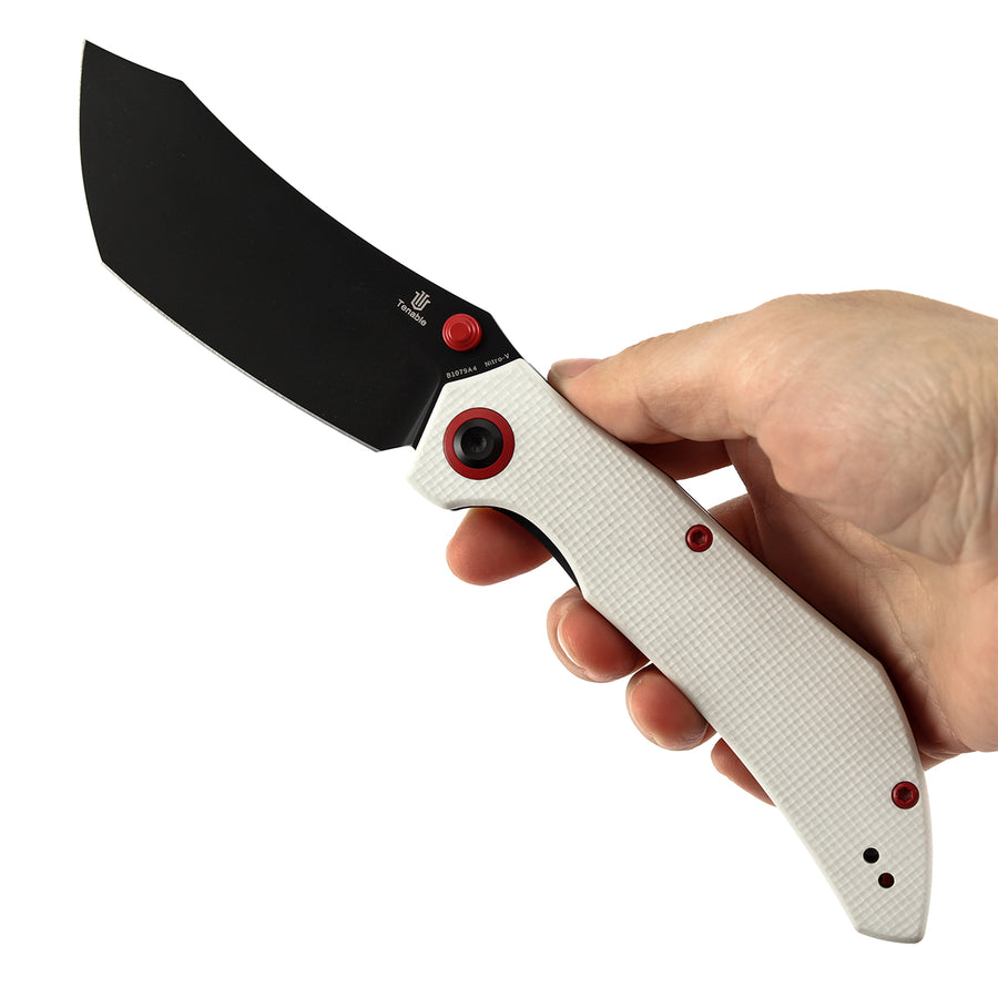 Tenable Tipper Folding Knife | 3.39'' Blackwash Nitro V Blade | White G10 Handle | Edgy Bladeworks Design | B1079A4