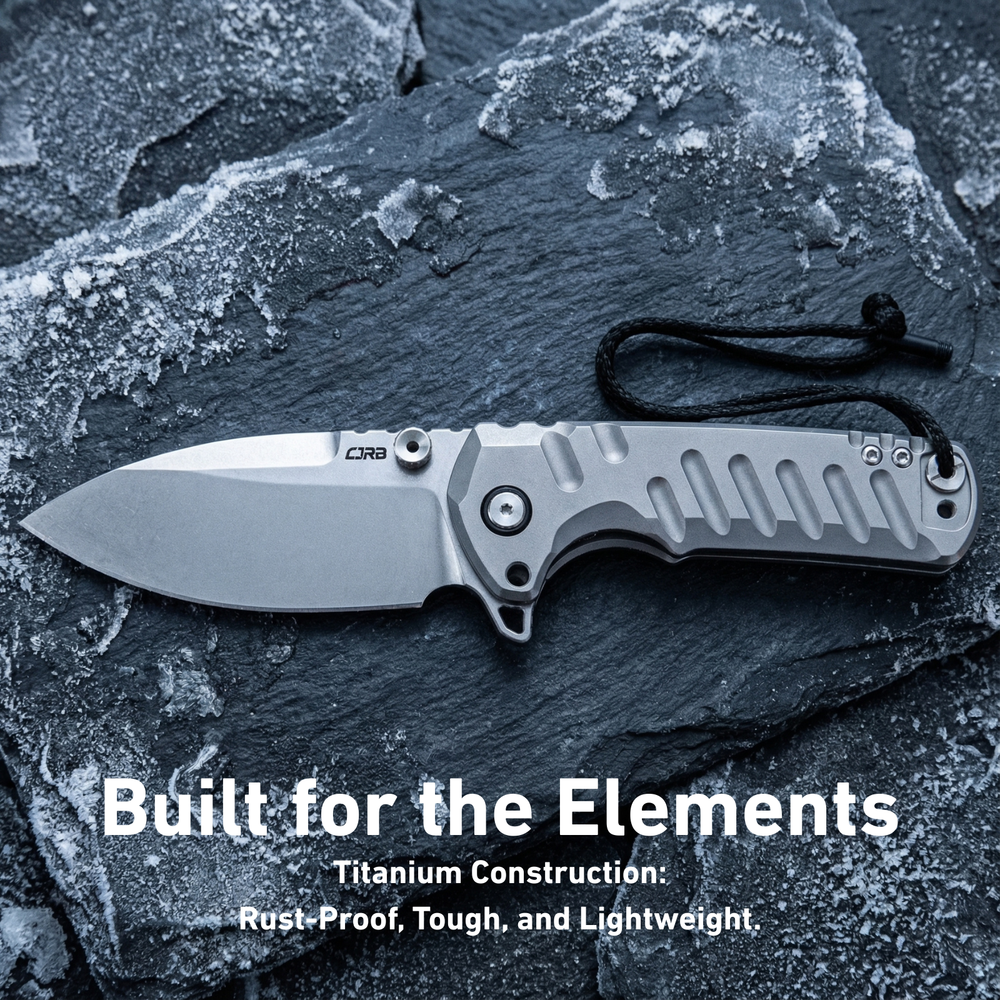 CJRB Tundra Flipper &Thumb Stud & Locking Pin & Frame Lock Tatical Knife Titanium Handle (3.78'' Stone Wash CPM S35VN Blade) J1966G-GY (Limited Edition)