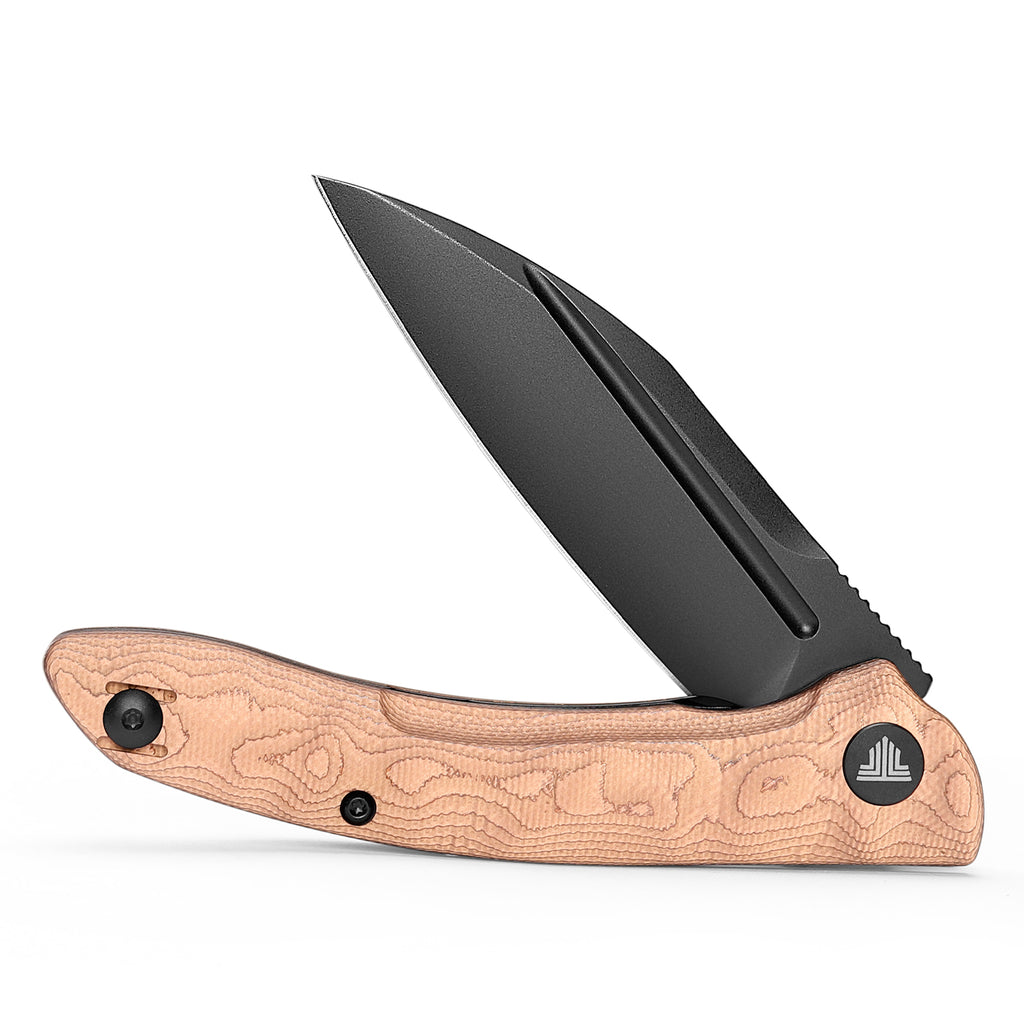 TRIVISA Cuckoo-CU Liner Lock EDC Folding Pocket Knife 3.37'' 14C28N Steel Blade,Copper Foil Handle