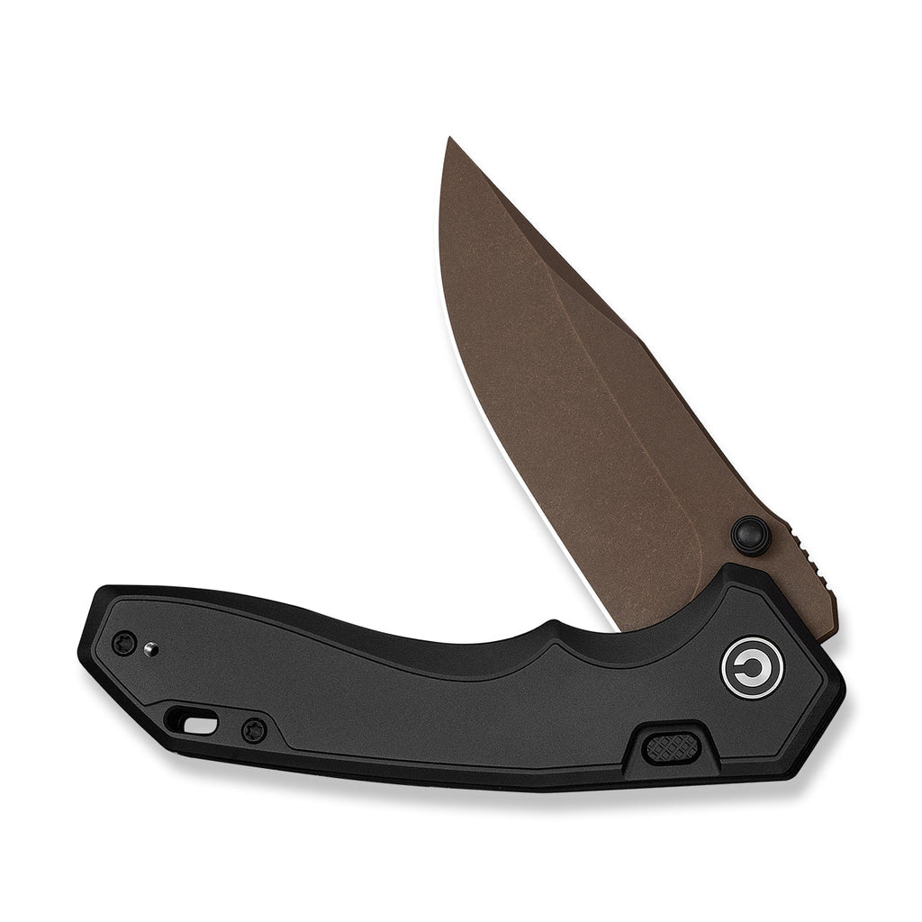CIVIVI ELITE Brova Thumb Stud & Top Liner Lock Knife Black Aluminum Handle (3.41" Dark Brown Stonewashed CPM S35VN Blade) CE25093-2
