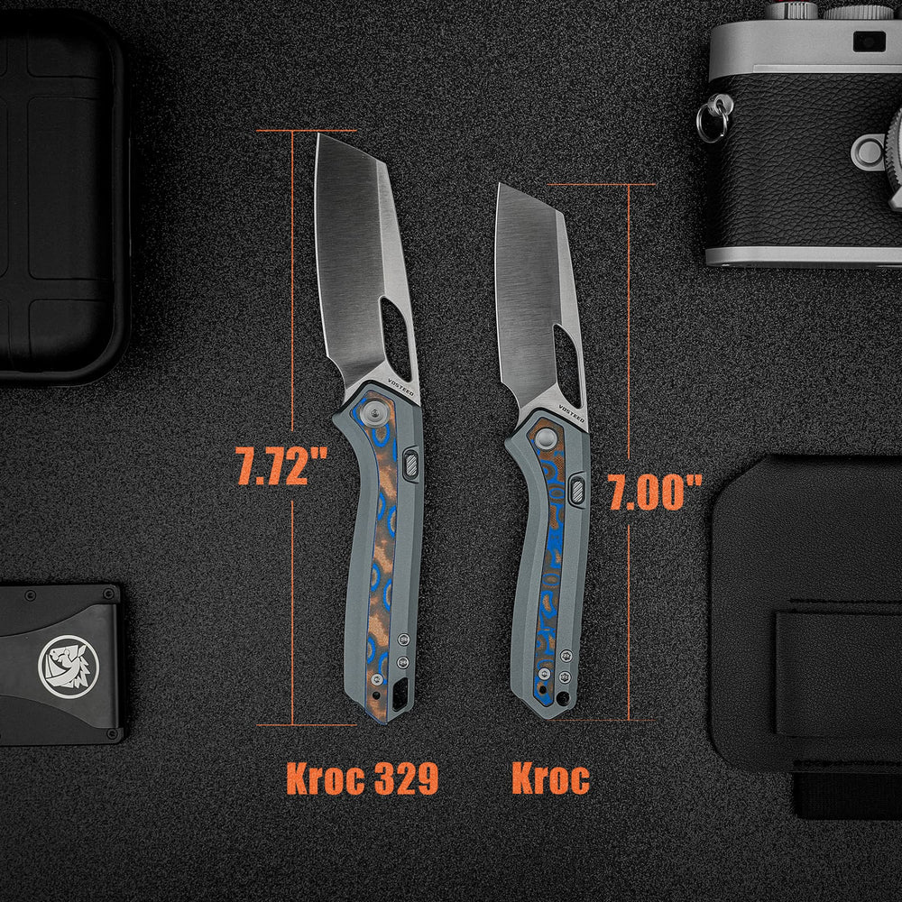 VOSTEED Kroc 329 -Top Liner Lock (3.29" S35VN Blade & Aluminum & Ocean Micarta Handle) - A1813