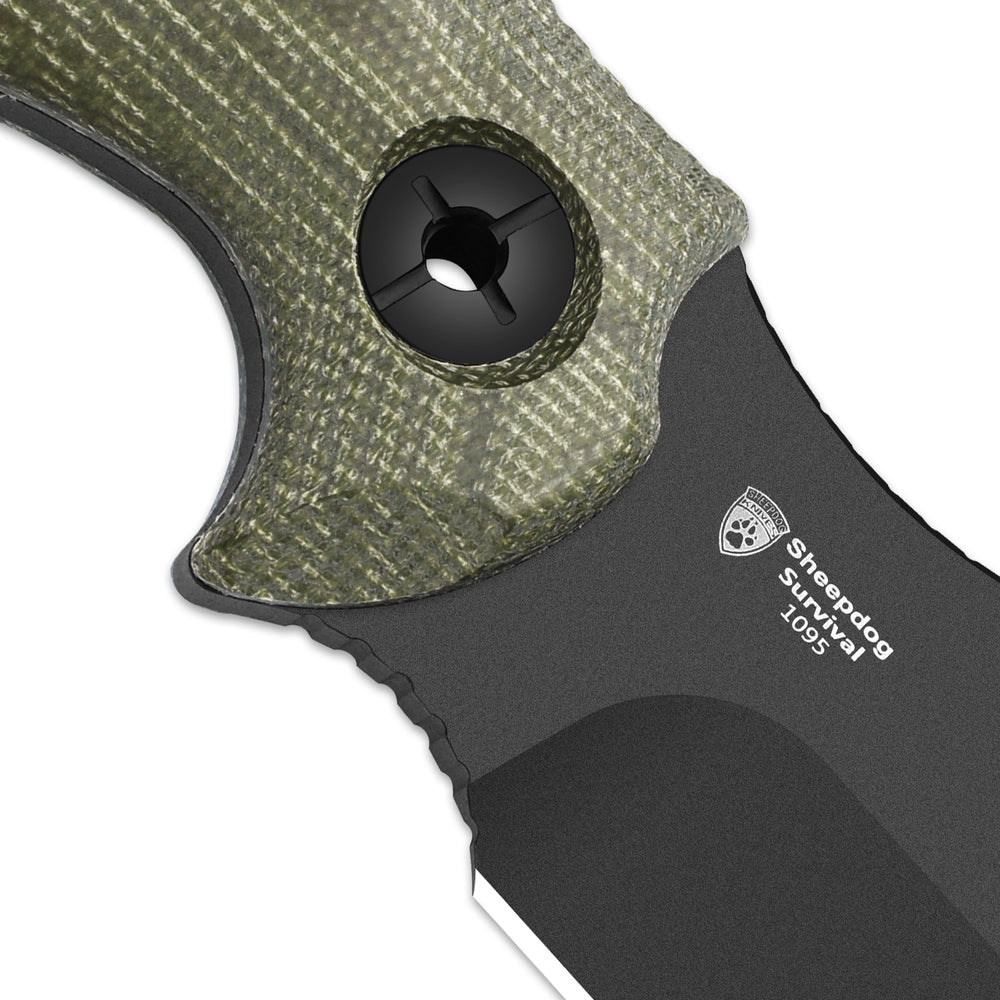 KIZER CUTLERY Sheepdog® Survival | Hammer Pommel · Bow Drill Divot | Green Micarta