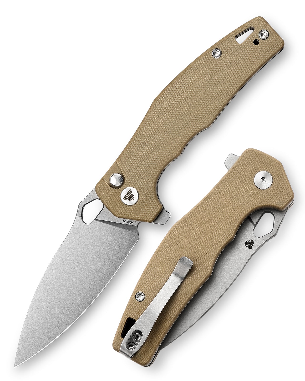 TRIVISA Corvus-03N,Button Lock Pocket Folding Knfe,3.16'' 14C28N Steel blade,G10 Handle,Hydra Design