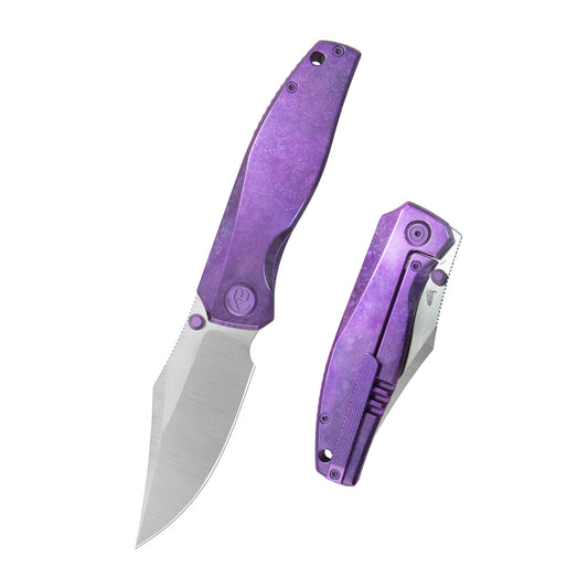 KB Classico Frame Locking Folding Knife Purple Crystallized Titanium Handle 3.38" Belt Satin M390 Blade KB478D