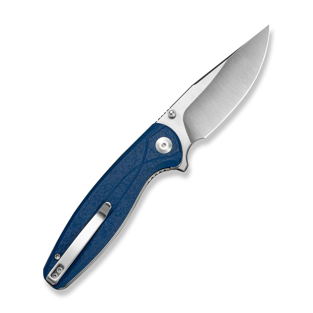 SENCUT Vyrce Flipper & Thumb Stud Knife Blue Shredded G10 Handle (3.49" Satin Finished D2 Blade) S25104-2